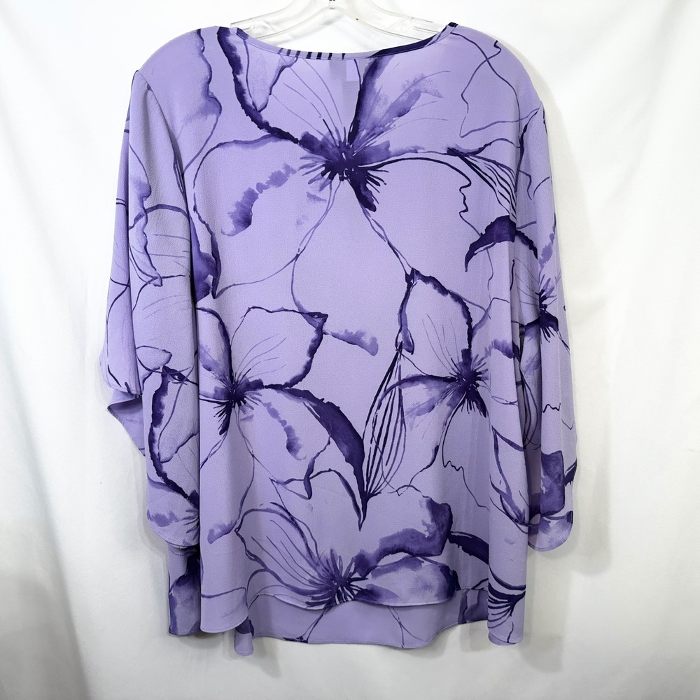 Catherines Plus Size 18/20W Top 1X Purple Floral‎ Dramatic Split Sleeve 793 - Picture 2 of 8